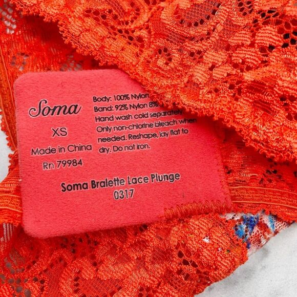 Soma Bralette Lace Plunge Bra Artistic Floral Orange Size XS Extra Small - Picture 3 of 5